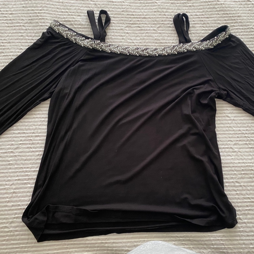 INC Beaded Off Shoulder 3/4 Sleve Blouse - Size  XL-Black